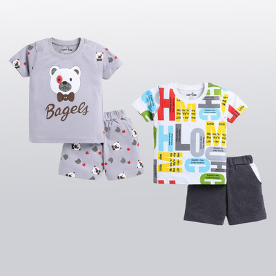 CUTOPIES Boys Casual T-shirt Shorts(GREY-WHITE)