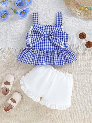 littlejoye Baby Girls Casual Top Shorts(Blue)