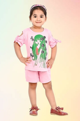 HENA TEXTILE Baby Girls Casual Top Shorts(PINK)