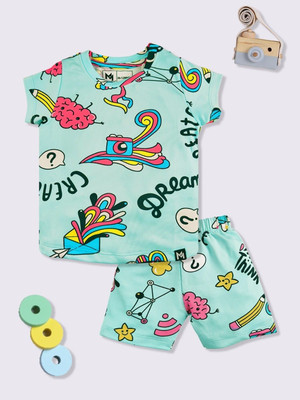 YK X Minute Mirth Boys & Girls Casual T-shirt Shorts(Sea Green)