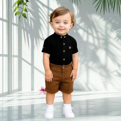 menvy Baby Boys Casual Shirt Shorts(Black)