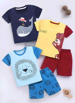 Blushh Berry Boys Casual T-shirt Shorts(Navy Blue, Light Blue, Yellow)