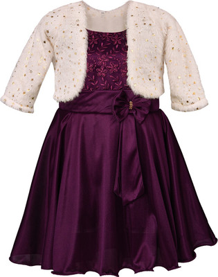 Wishkaro Girls Party(Festive) Dress Jacket(Wine, Off-White)