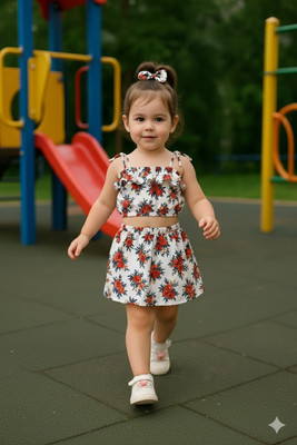 Varni Fashion Girls Party(Festive) Top Skirt(White)