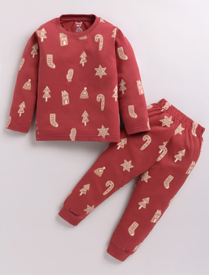 TOONYPORT Boys & Girls Casual Top Pant(Deep Red)