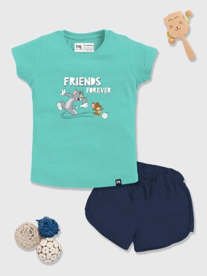 YK X Minute Mirth Girls Tom & Jerry Casual Top Shorts(Sea Green)