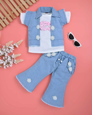 GESICA FASHION Baby Girls Party(Festive) T-shirt Pant(Blue)