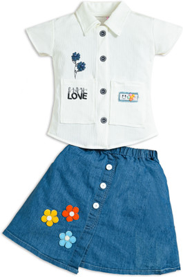 TAILORWOMEN Boys & Girls Casual Top Skirt(White, Blue)
