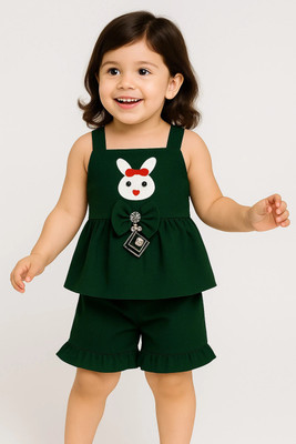 KidzoCollection Baby Girls Dora Casual Top Shorts(Green)