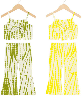 tiny shadows Girls Casual Top Pant(GREEN and YELLOW)