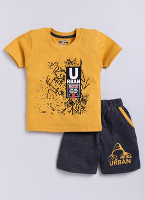 CUTOPIES Boys Casual T-shirt Shorts(MUSTARD)