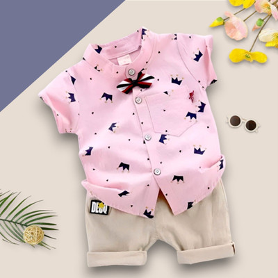 PROVOGUE Baby Boys & Baby Girls Party(Festive) Shirt Shorts(ROYAL TAJ_PINK)