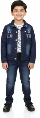 Paridhaan Elegance Boys & Girls Casual Jacket Jacket(Dark Blue Denim)