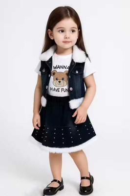 MHABIBA Baby Girls Party(Festive) Top Skirt(BLUE, WHITE)