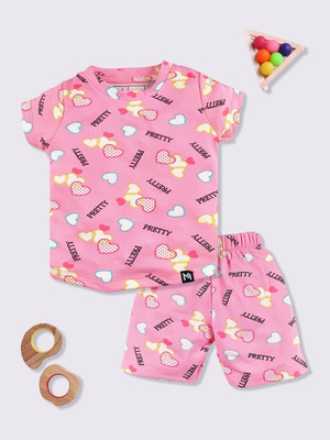 YK X Minute Mirth Boys & Girls Casual T-shirt Shorts(Pink)