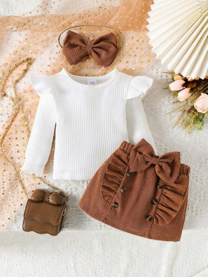 NoorFashion Baby Girls Party(Festive) Top Skirt(Brown)