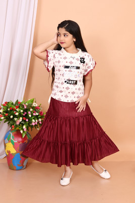 MODESTY TREND Girls Party(Festive) Top Skirt(Maroon)