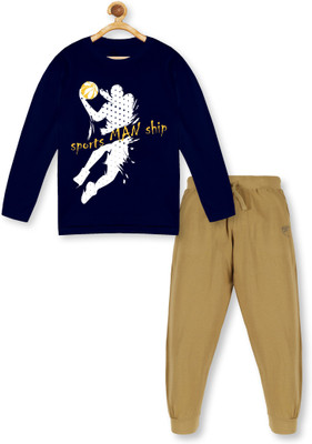 KiddoPanti Boys Casual T-shirt Track Pants(Navy & Khaki)
