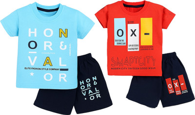 Patche Boys & Girls Casual T-shirt Shorts(Sky Blue, Red)