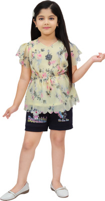 ROUNAK CREATION Girls Casual Top Shorts(Lemon)