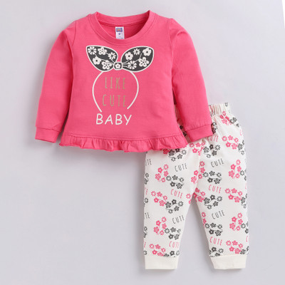 NOTTIE PLANET Baby Girls Casual Dress Pyjama(Rani)