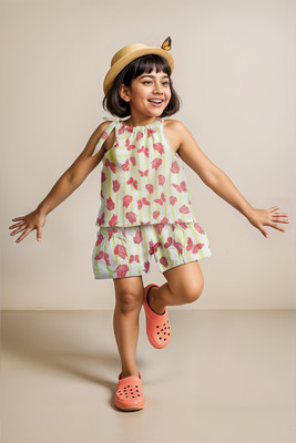 TALES & STORIES Girls Casual Top Shorts(Lime Green)