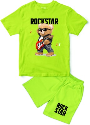 AYMY Boys & Girls Casual T-shirt Shorts(Neon Green)