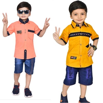 SRFASHION Boys Casual Shirt Shorts(Yellow, Peach)