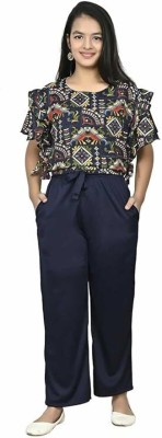 LEERUKA Girls Casual Top Trouser(Dark Blue)