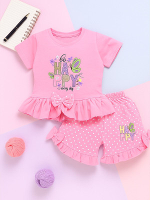 CERABI Girls Casual Top Shorts(PINK-2)