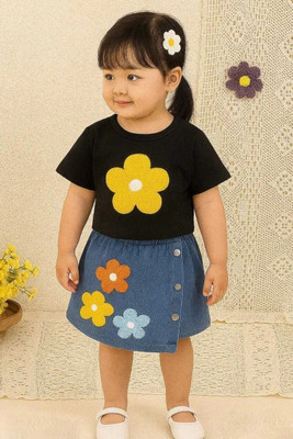 JMD Creation Baby Girls Casual T-shirt Skirt(Black, Blue)