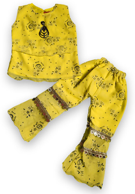Rayhanfashion Baby Girls Party(Festive) Top Pant(Yellow)