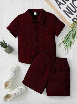 The Fashion Prime Boys Casual Shirt Shorts(Maroon)