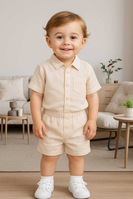 FEBBOX Baby Boys & Baby Girls Casual Shirt Shorts(Cream)