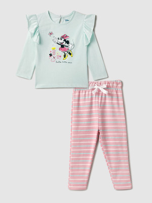 NautiNati Baby Girls Minnie Casual Top Pant(Blue & Pink)