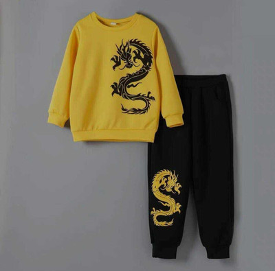 HF WARSI FAB Baby Boys & Baby Girls Party(Festive) T-shirt Track Pants(YELLOW, BLACK)