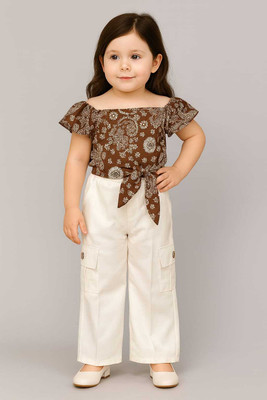 RhythmAvenues Girls Party(Festive) Top Capri(Brown & white)