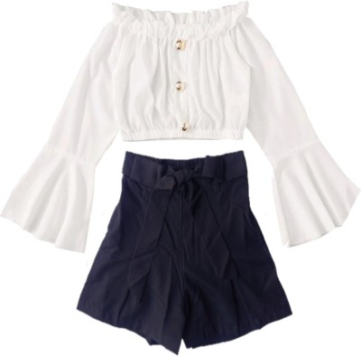 luxoya trendz Girls Party(Festive) Top Shorts(blue white)