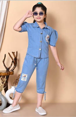 JG JHILIK GARMENTS Girls Party(Festive) Shirt Capri(Light Blue)