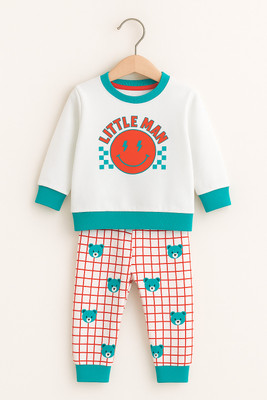 Minorio Baby Boys Casual Sweatshirt Pyjama(White, Blue)