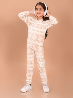 Lilpicks Girls Casual Sweatshirt Trouser(White Brown)