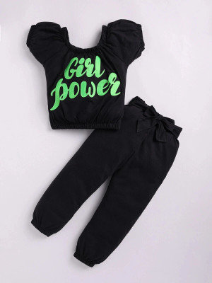 CERABI Girls Casual Top Track Pants(Black)