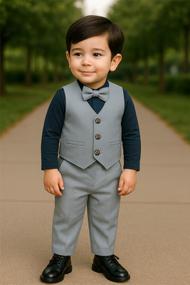 Ninas Baby Boys & Baby Girls Party(Festive) Blazer Jacket, Pant(Blue, Grey)