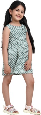 ECOM FASHION HUB Indi Girls Above Knee Casual Dress(Green, Sleeveless)