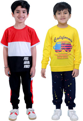 Chandrika Boys Casual T-shirt Trouser(RED_GOLD)