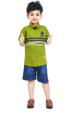 SRFASHION Boys Casual Shirt Shorts(Green, Denim Blue)