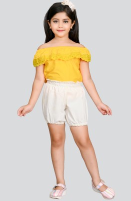 Mojua Girls Party(Festive) Top Shorts(Yellow, White)