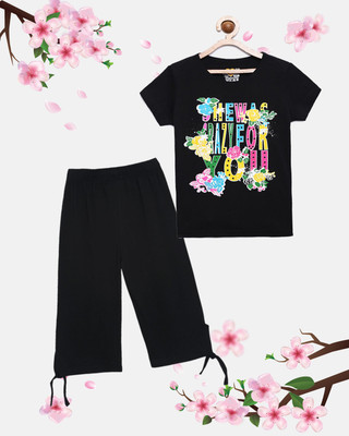 CLAEL Girls Casual Pyjama Sleepsuit(BLK)