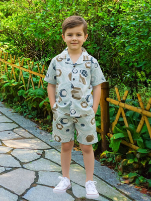 FASHION GRAB Boys Casual Shirt Shorts(Blue)