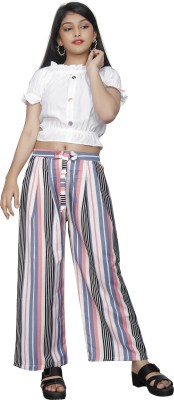 LEERUKA Girls Party(Festive) Top Trouser(white, multicolor)